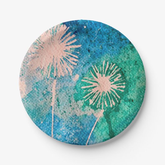 Dandelion abstracte waterverf geschilderd papieren bordje (Voorkant)