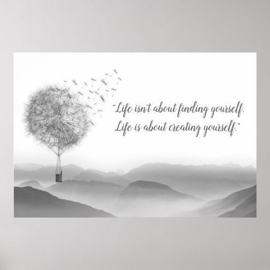Dandelion Air Ballon Gray Mountains Mystical Poster (Voorkant)