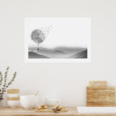 Dandelion Air Ballon Gray Mountains Mystical Poster (Keuken)