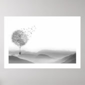 Dandelion Air Ballon Gray Mountains Mystical Poster (Voorkant)