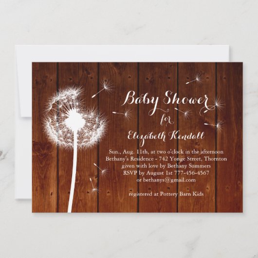 Dandelion Baby shower Invitation - hout Kaart (Voorkant)