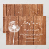Dandelion Baby shower Uitnodiging - eikenhout (Voorkant / Achterkant)