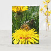 Dandelion Bee Happy Kaart (Gele Bloem)