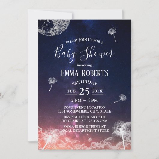 Dandelion Belling Moon & Stars Baby shower Kaart (Voorkant)