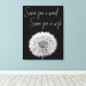 Dandelion Black White closeup foto motivatie Canvas Afdruk (Insitu (Houten vloer))