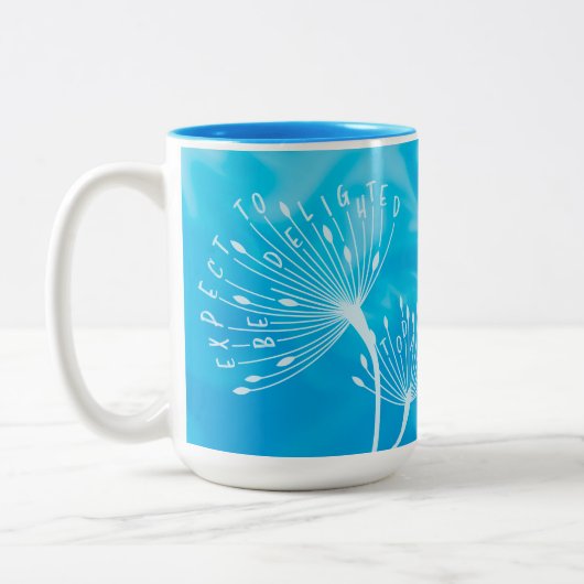 Dandelion, blauw, positief citaat wordt vandaag ve tweekleurige koffiemok (Links)