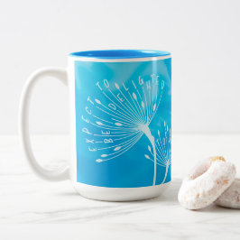 Dandelion, blauw, positief citaat wordt vandaag ve tweekleurige koffiemok