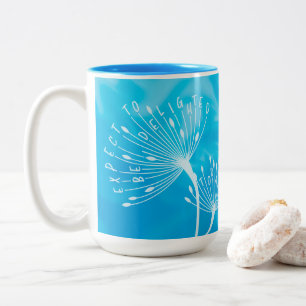 Dandelion, blauw, positief citaat wordt vandaag ve tweekleurige koffiemok
