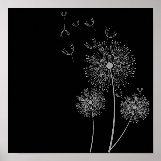 Dandelion bloem zwart-witte kunst poster (Voorkant)