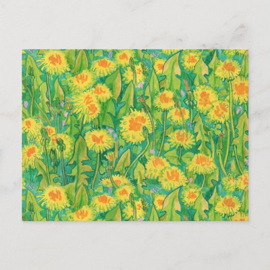 Dandelion Bloom Summer Flowers Floral Green Yellow Briefkaart (Voorkant)