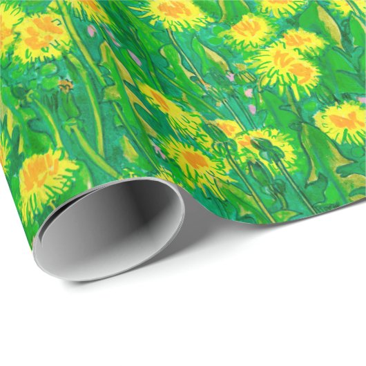 Dandelion Bloom Summer Flowers Floral Green Yellow Cadeaupapier (Rol Hoek)