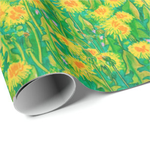 Dandelion Bloom Summer Flowers Floral Green Yellow Cadeaupapier