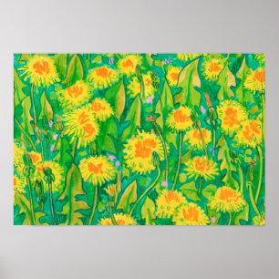 Dandelion Bloom Summer Flowers Floral Green Yellow Poster