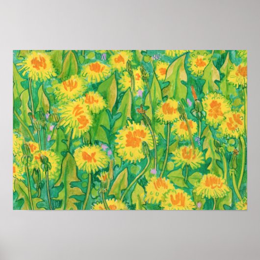 Dandelion Bloom Summer Flowers Floral Green Yellow Poster (Voorkant)