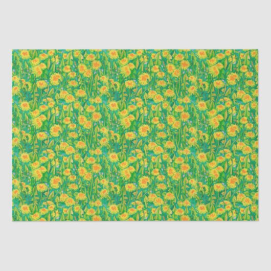 Dandelion Bloom Summer Flowers Floral Green Yellow Tissuepapier (Voorkant)