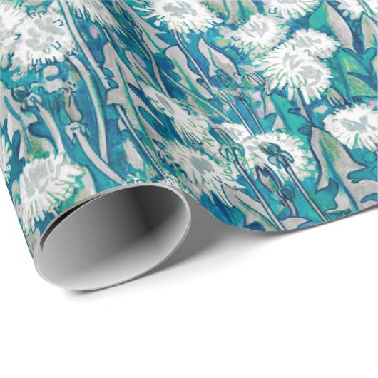 Dandelion Bloom Summer Flowers Floral Pattern Blau Cadeaupapier (Rol Hoek)