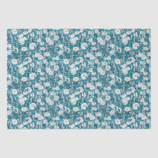 Dandelion Bloom Summer Flowers Floral Pattern Blau Tissuepapier (Voorkant)