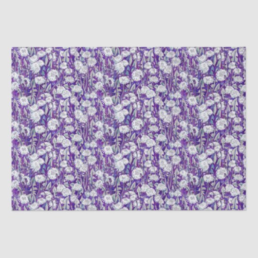 Dandelion Bloom Summer Flowers Floral Pattern Blau Tissuepapier (Voorkant)