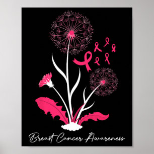 Dandelion Breast Cancer Awareness Roze Ribbon Supe Poster