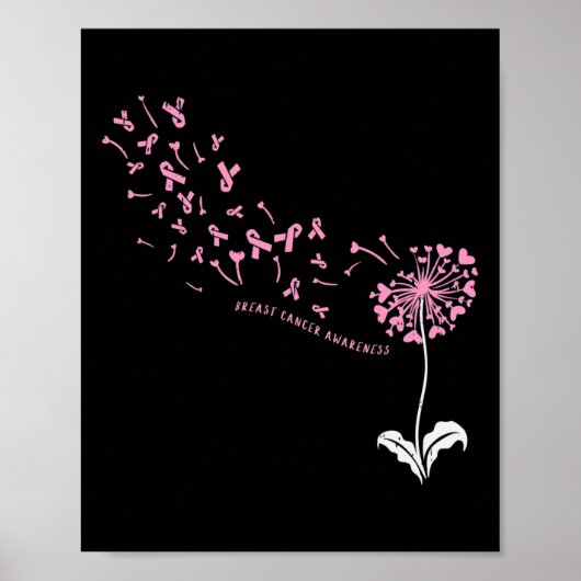 Dandelion Breast Cancer Awareness Roze RIbbon Supp Poster (Voorkant)
