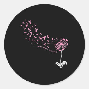 Dandelion Breast Cancer Awareness Roze RIbbon Supp Ronde Sticker