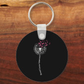 Dandelion Breast Cancer Awareness Warrior Pink Rib Sleutelhanger (Voorkant)