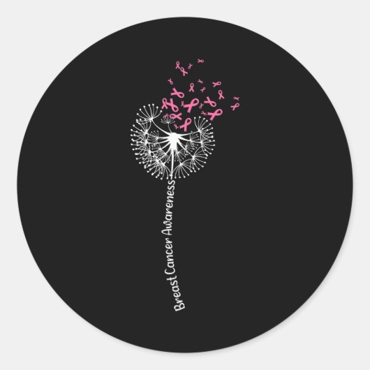 Dandelion Breast Cancer Awareness Warrior Pink Ronde Sticker (Voorkant)