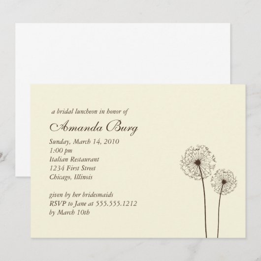 dandelion bridal doucheuitnodiging kaart (Voorkant / Achterkant)