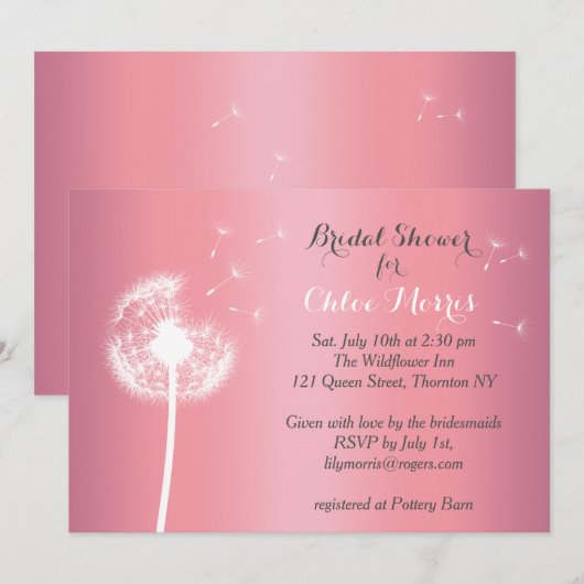 Dandelion Bridal Shower - Uitnodiging voor Roos Go (Voorkant / Achterkant)