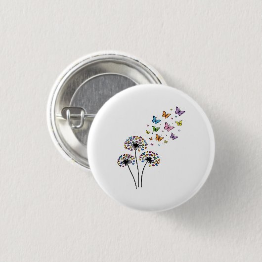 Dandelion butterfly flow ronde button 3,2 cm (Voorkant /achterkant)