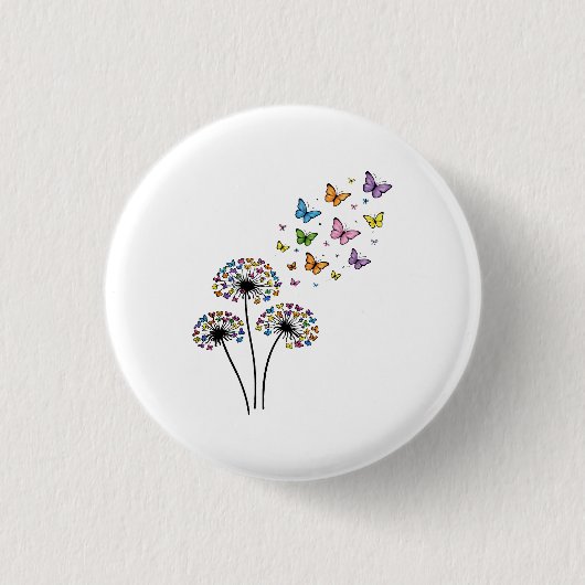 Dandelion butterfly flow ronde button 3,2 cm (Voorkant)