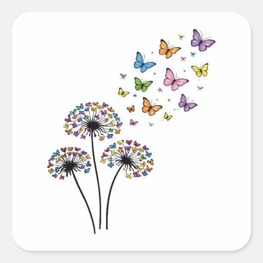 Dandelion butterfly flow vierkante sticker (Voorkant)