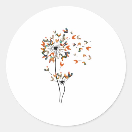 Dandelion Chicken Flower Floral Kippen Ronde Sticker (Voorkant)