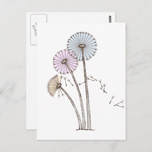 Dandelion Clocks die wegblazen in de bries Briefkaart (Voorkant / Achterkant)