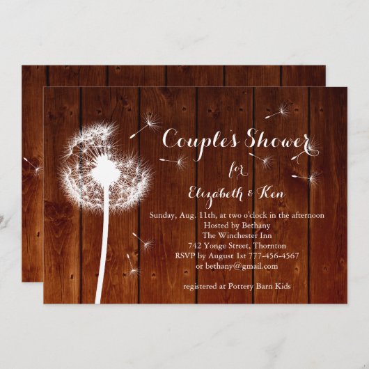 Dandelion Couple's Shower Invitation - hout Kaart (Voorkant / Achterkant)
