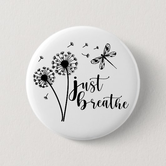 Dandelion Dragonfly enkel Breathe Ronde Button 5,7 Cm (Voorkant)