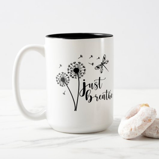 Dandelion Dragonfly enkel Breathe Tweekleurige Koffiemok (Met donut)