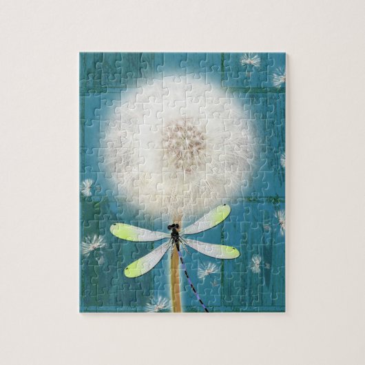 Dandelion dragonfly rustig blauw schuurhout legpuzzel (Verticaal)