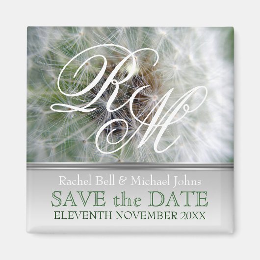 Dandelion Dreams Monogram Save the Date Magneet (Voorkant)