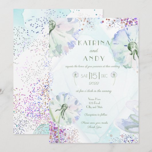 Dandelion en Glitter Wedding Invitation Kaart (Voorkant / Achterkant)