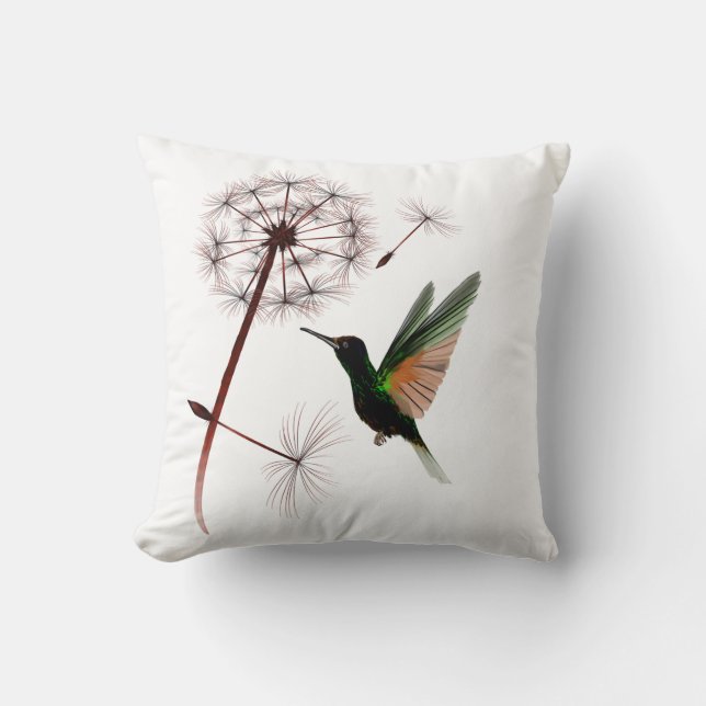 Dandelion en Hummingbird Pillow Kussen (Voorkant)