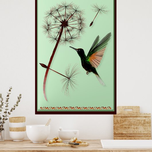 Dandelion en Little Green Hummingbird Poster (Keuken)