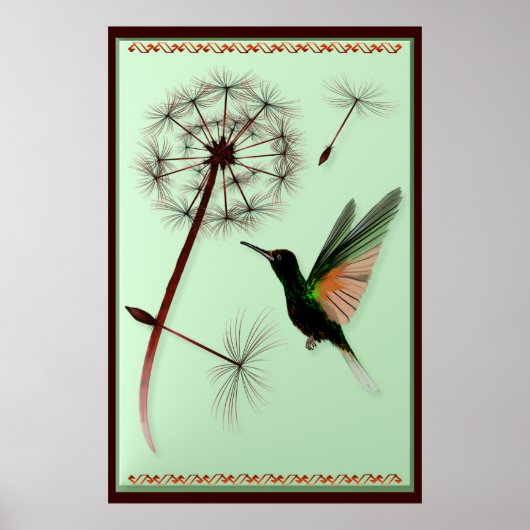 Dandelion en Little Green Hummingbird Poster (Voorkant)