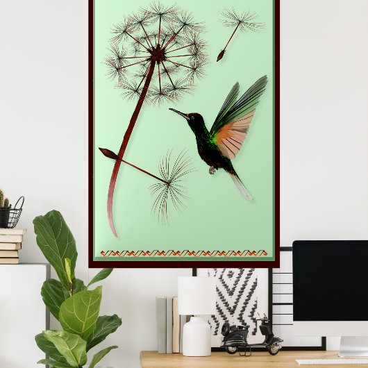 Dandelion en Little Green Hummingbird Poster (Thuiskantoor)