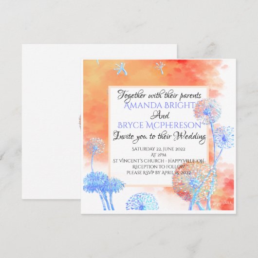 Dandelion en waterverf clouds bruiloft (Voorkant / Achterkant)