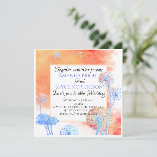 Dandelion en waterverf clouds bruiloft (Staand voorkant)