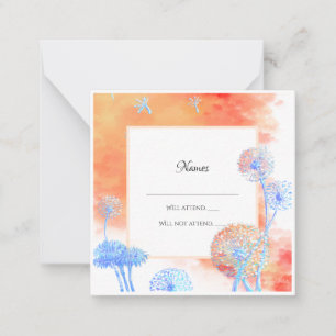 Dandelion en waterverf wolken bruiloft rsvp notitiekaartje