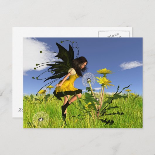 Dandelion Fairy met Springtime-achtergrond Briefkaart (Voorkant / Achterkant)