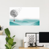 dandelion fantasy  hot air balloon landscape poster (Thuiskantoor)