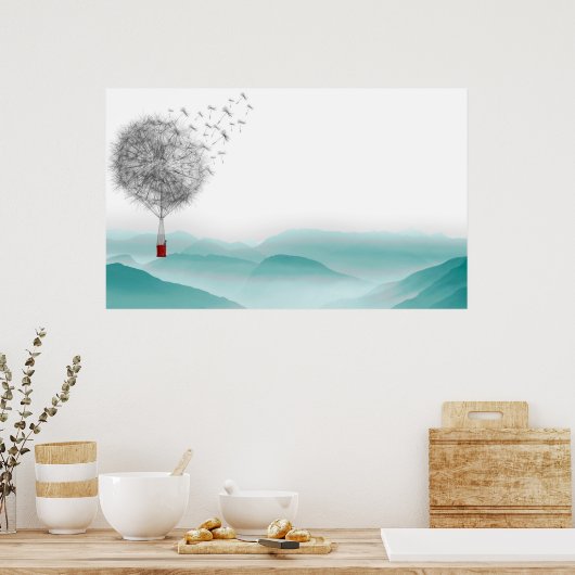 dandelion fantasy  hot air balloon landscape poster (Keuken)